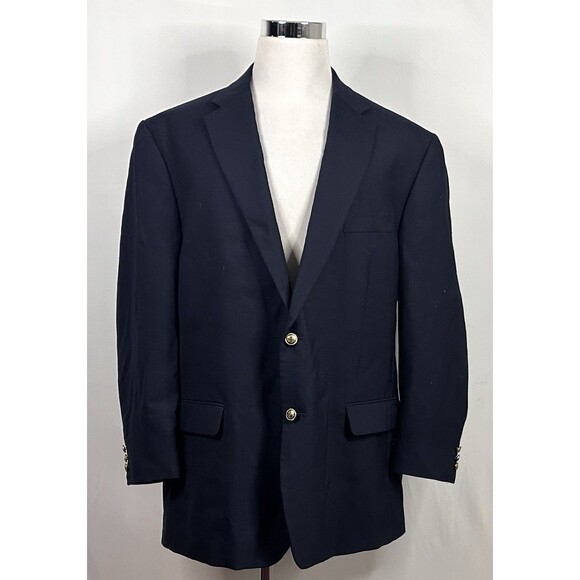 Stafford 50L Blazer Wool Blend Navy Blue Gold Two Button Lined Vented - Picture 2 of 8